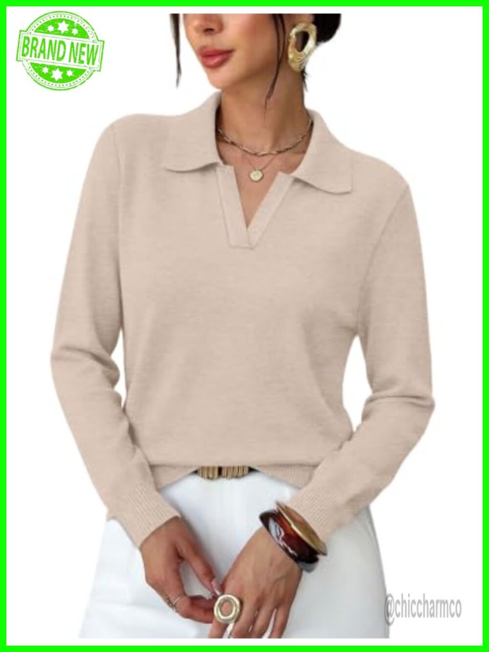Polo Collar V-Neck Pullover Sweater Long Sleeve Business Casual